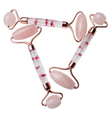 Massage Roller - Rose Quartz w/ Flower Handle