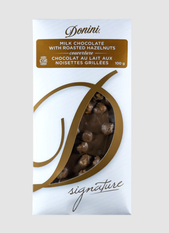 Donini Couverture Milk Chocolate with Roasted Hazelnuts, 100g