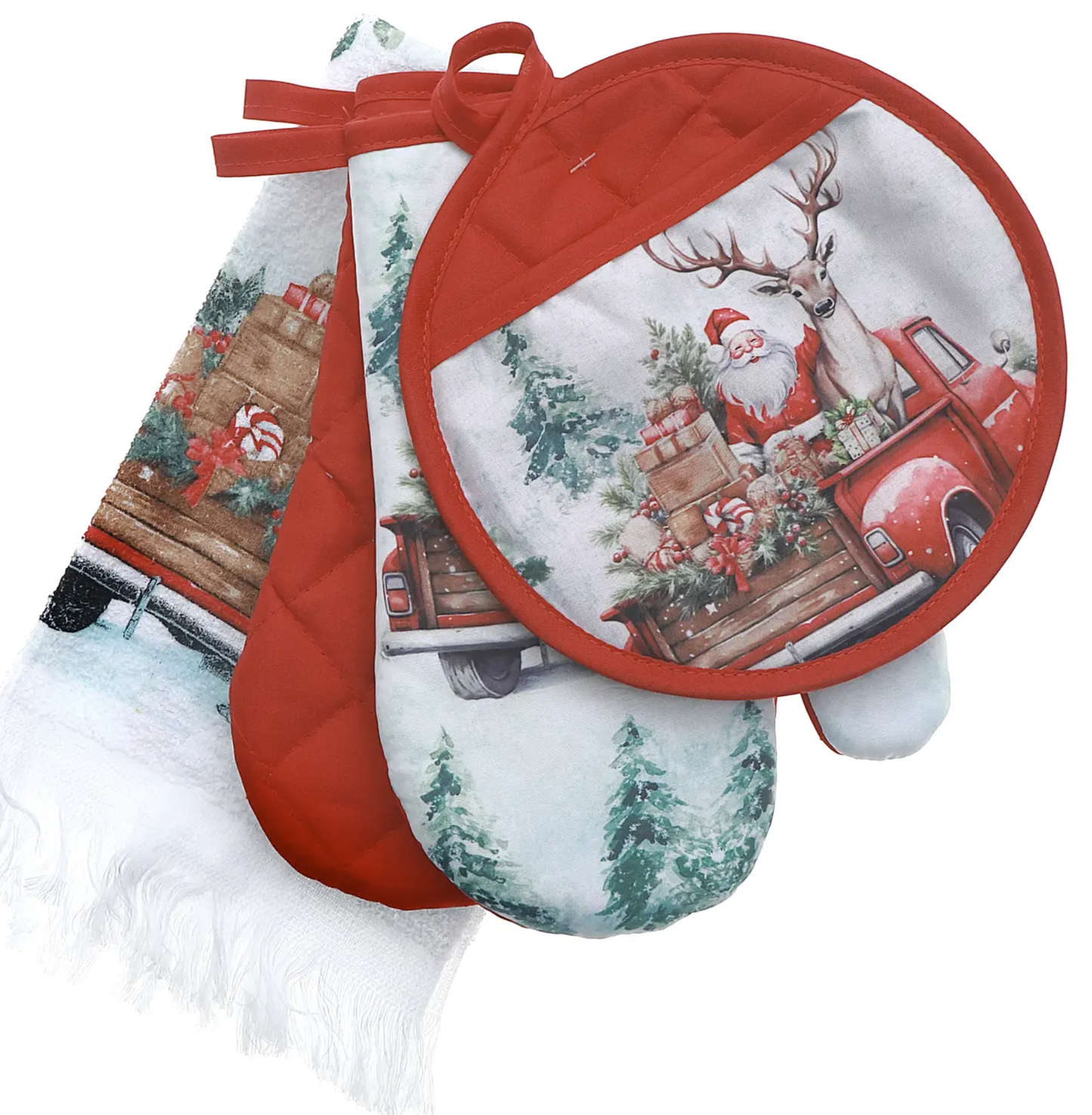 4 Pc Kitchen Set (Santa with Deer On Truck)