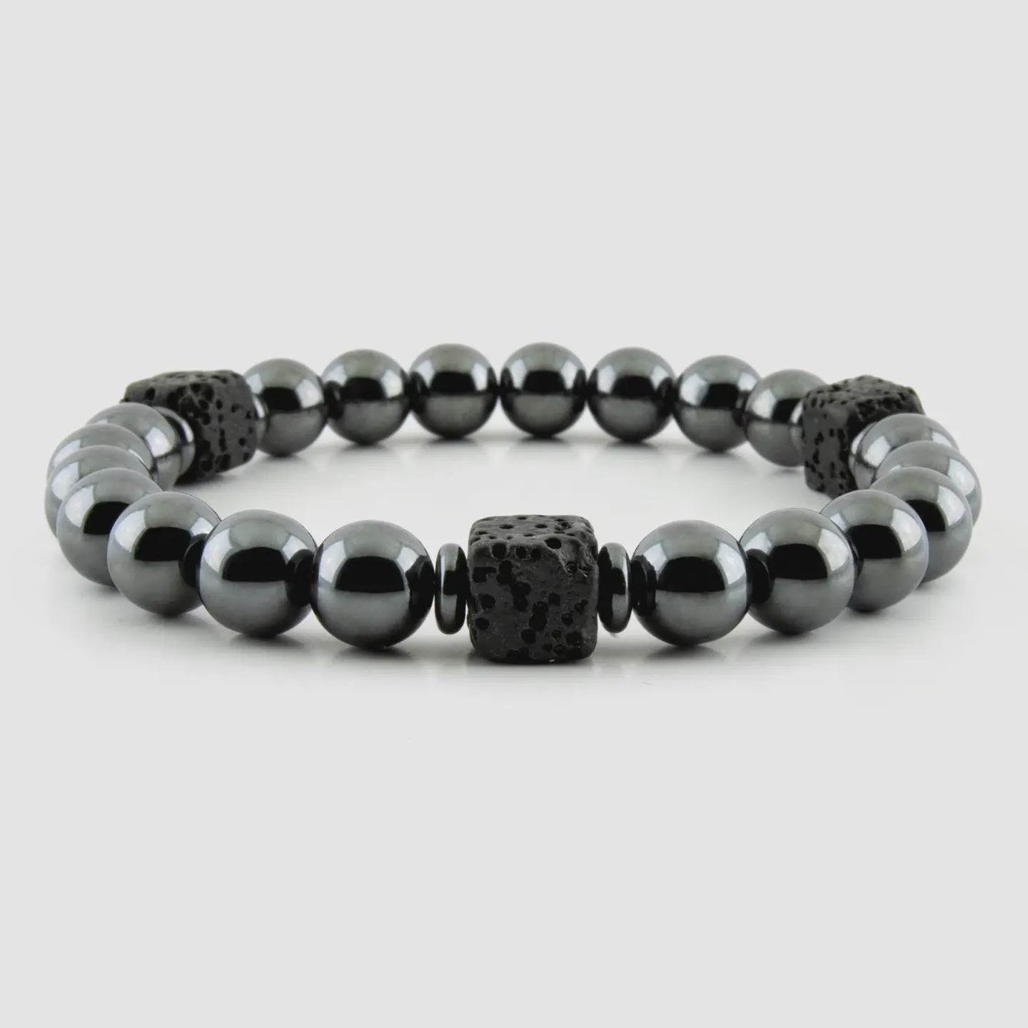 Black Hematite and Lava Stone Unisex Stretch Bracelet