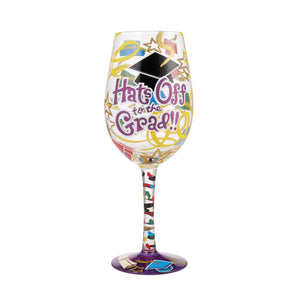 "Hats off to the Grad" Wine Glass