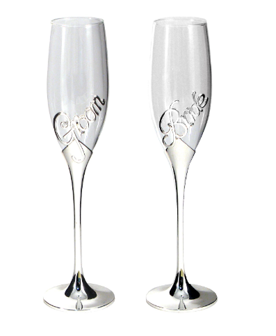 Bride and Groom Toasting Flutes