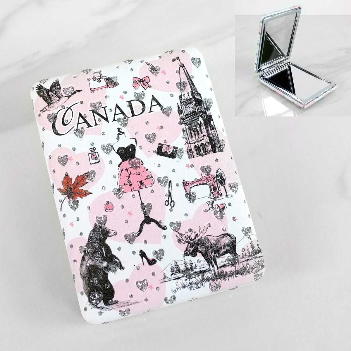 Canada Pink Compact Mirror + Sparkles
