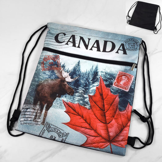 Canada Moose & Maple Drawstring Backpack