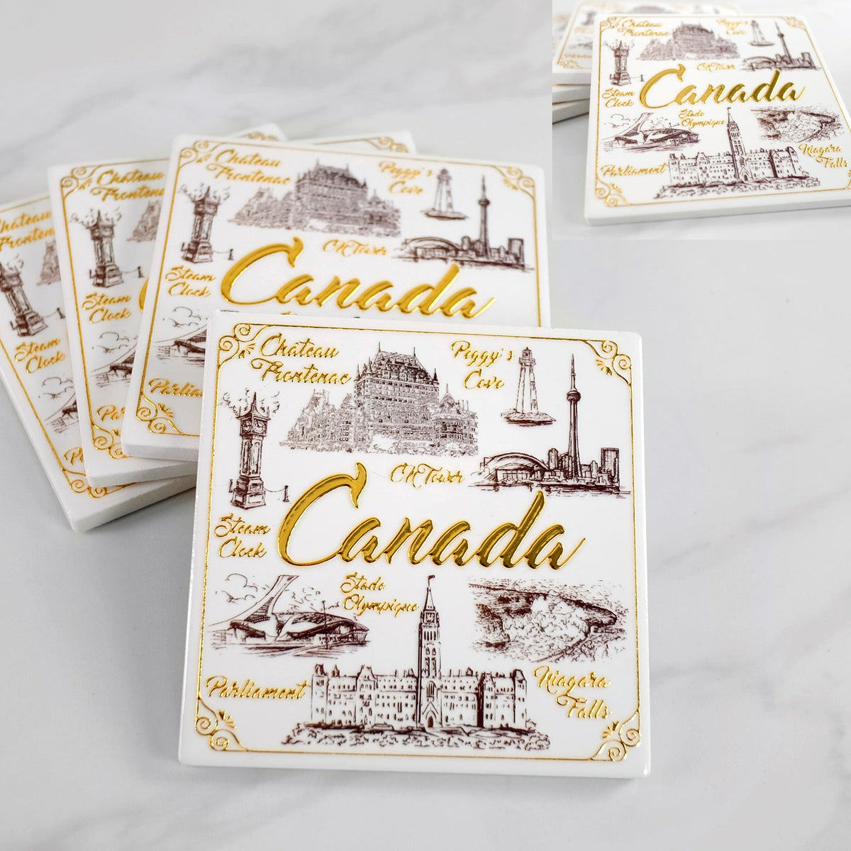 CANADA COASTERS GOLD TRIM S/4