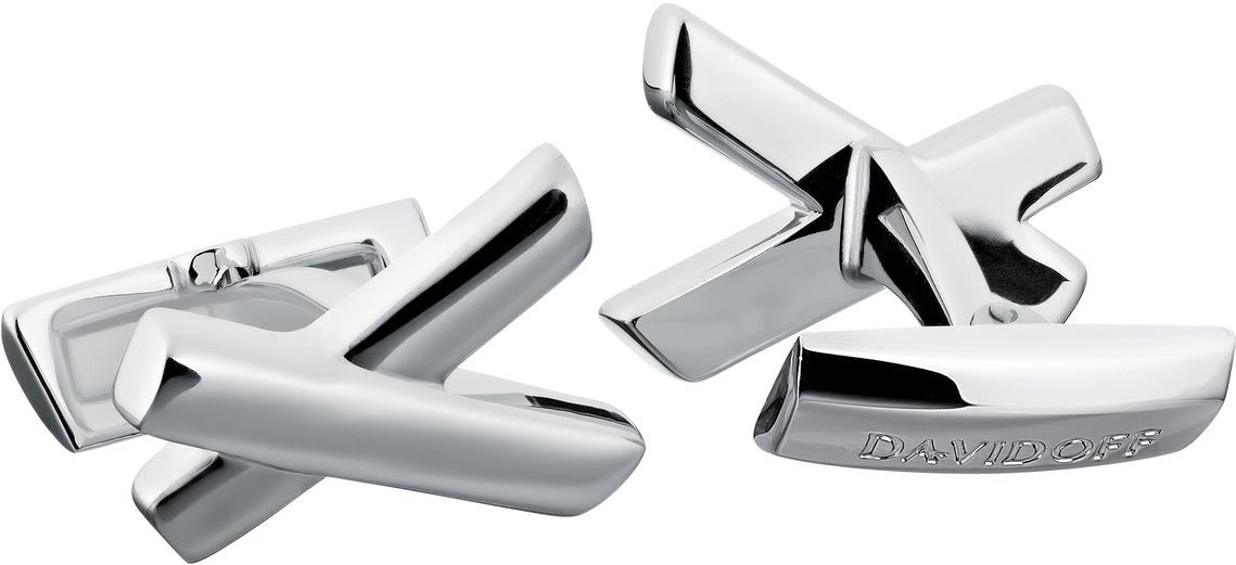 DAVIDOFF ZINO BRASS RHODIUM PLATED SILVER - HYPHEN CUFFLINKS