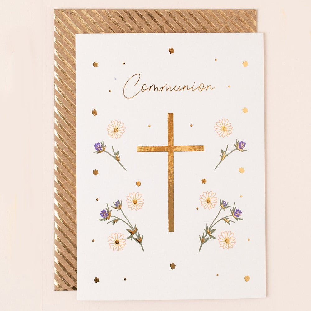 Gold Cross Communion Card