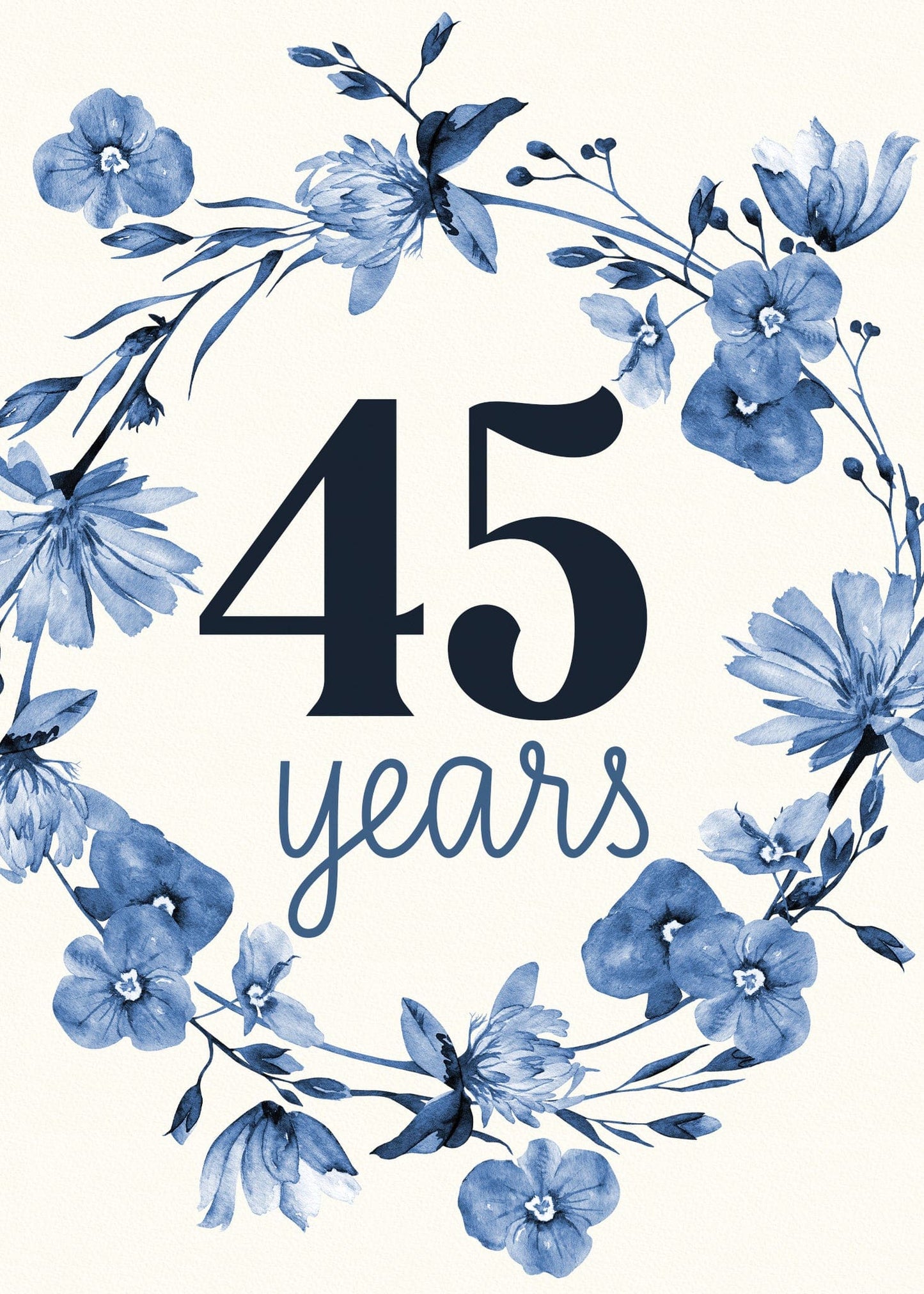 45 Years Birthday Card ith Blue Flowers