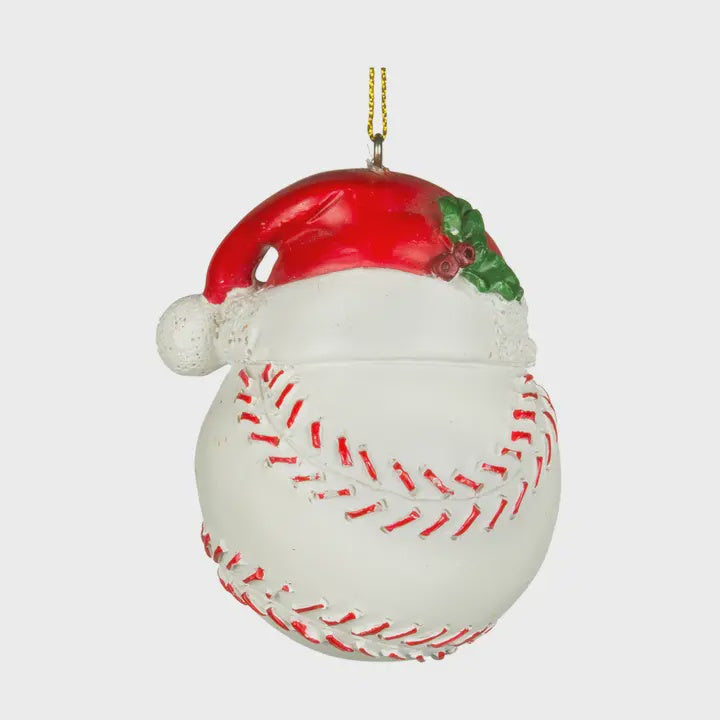 3" Baseball with Santa Hat Orn
