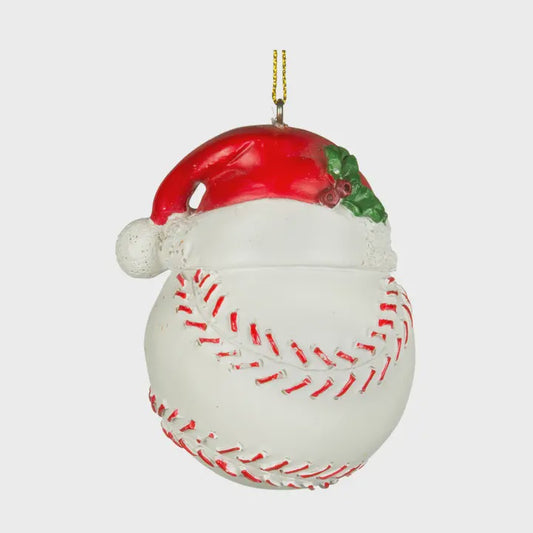 3" Baseball with Santa Hat Orn