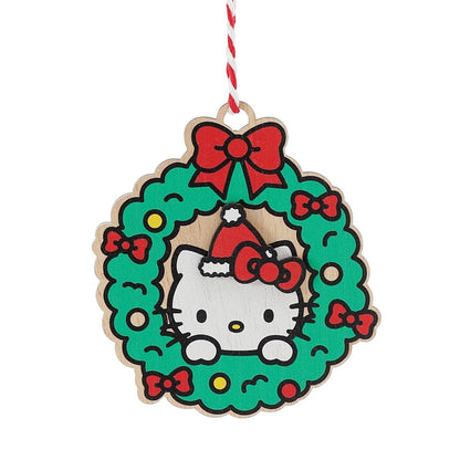 Wooden Hello Kitty Wreath Ornament