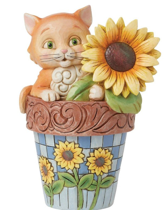 Cat in Flowerpot Figurine