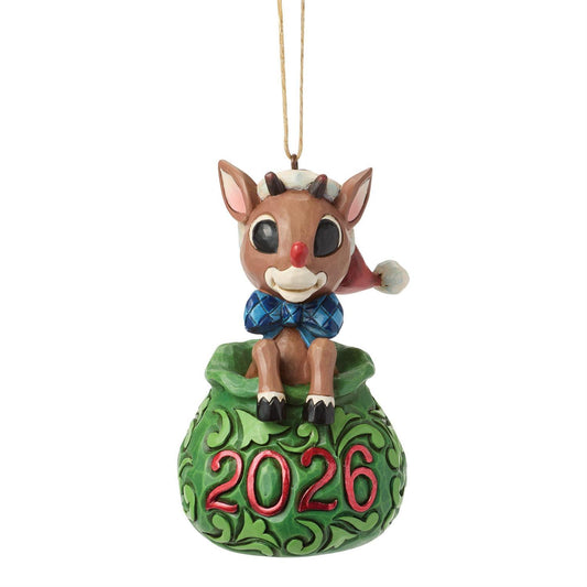 Dated 2026 Rudolph in Bag Ornament