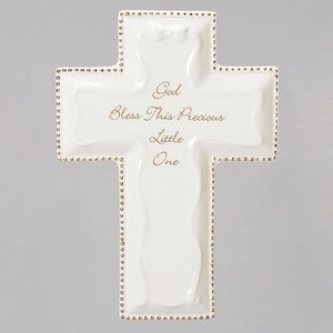 White God Bless Wall Cross 6"H