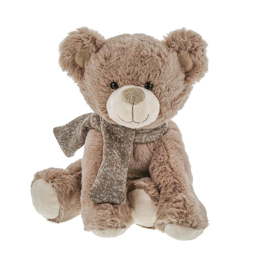 Sitting Tan Bear Grey Scarf