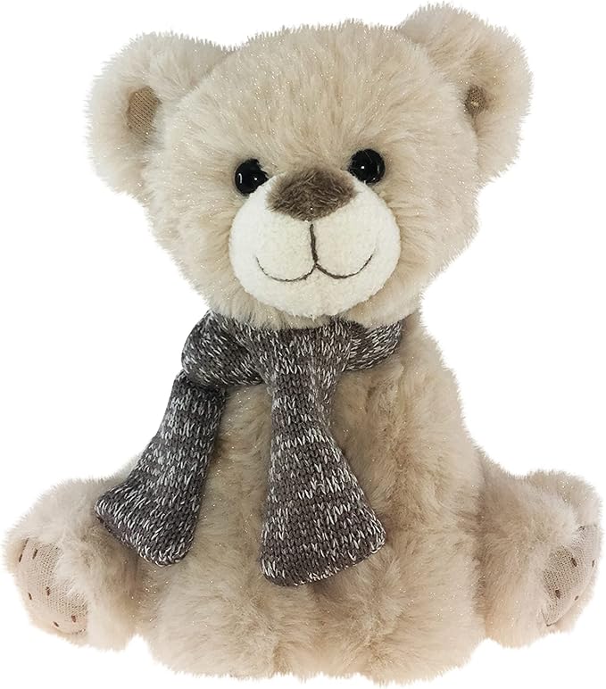 Sitting Tan Bear Grey Scarf