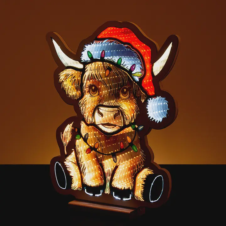 16" Christmas Highland Cow Infinity Light