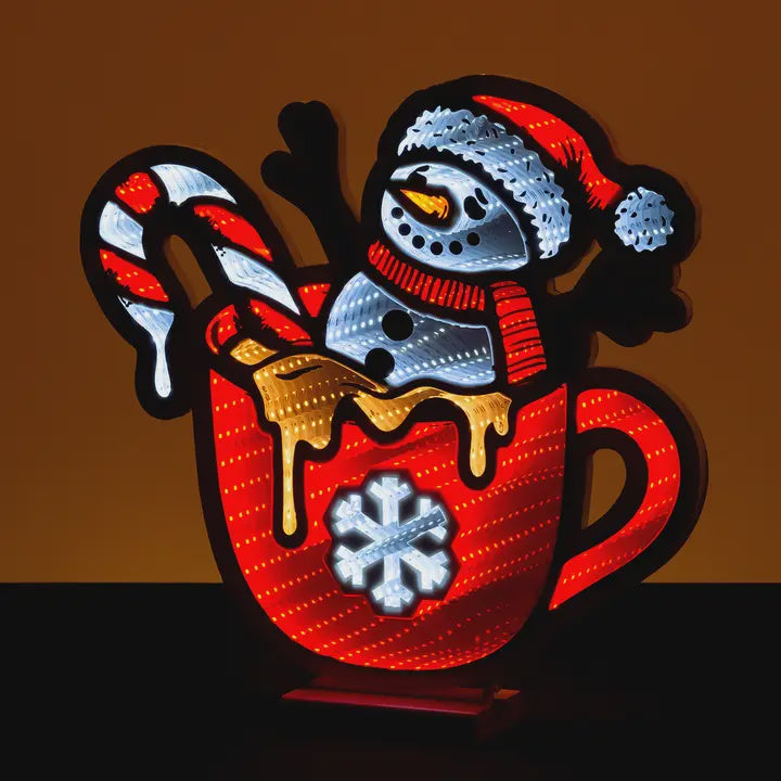 15.5" Snowman in Red Hot Chocolate Cup Infinity Light