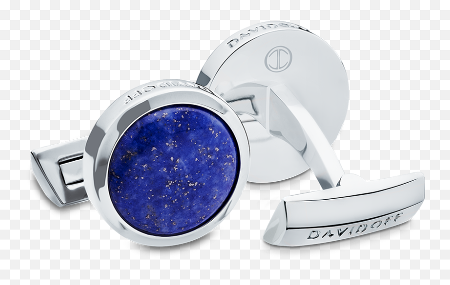 DAVIDOFF PARIS CUFFLINKS ROUND RODHIUM BACK WITH BLUE GEM
