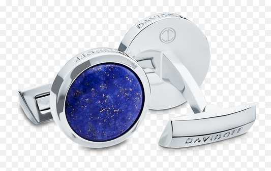DAVIDOFF PARIS CUFFLINKS ROUND RODHIUM BACK WITH BLUE GEM