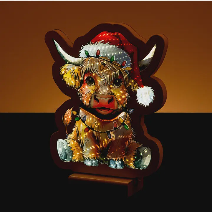 8.5" Christmas Highland Cow Infinity Light