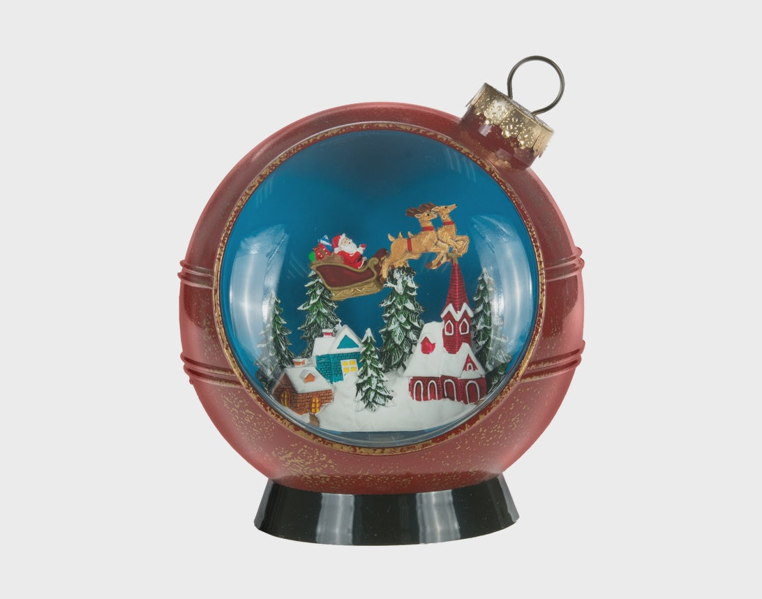8" Red Ball Water Globe W/Santa Scene & Led Light