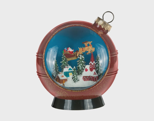 8" Red Ball Water Globe W/Santa Scene & Led Light