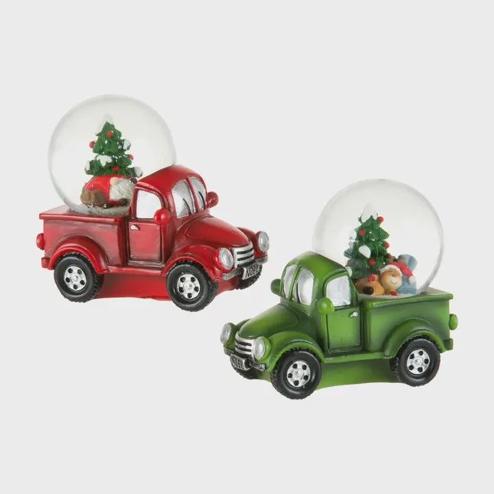 3" Red & Green Truck Water Globe W/Christmas Tree