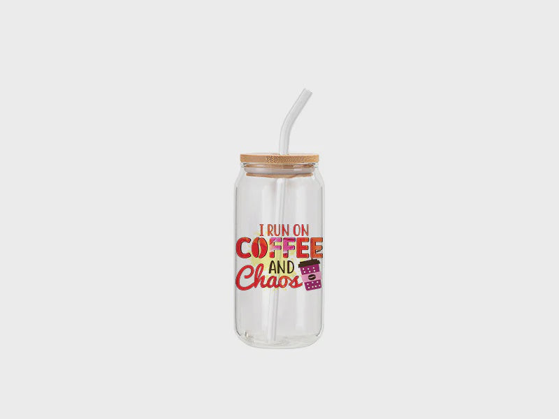 Customizable 18oz Glass with Bamboo Lid and Straw