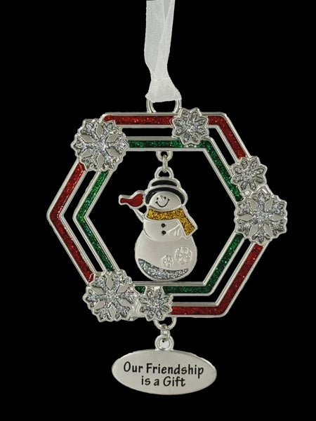 Snowman with Cardinal Our Friendship is a Gift Ornament