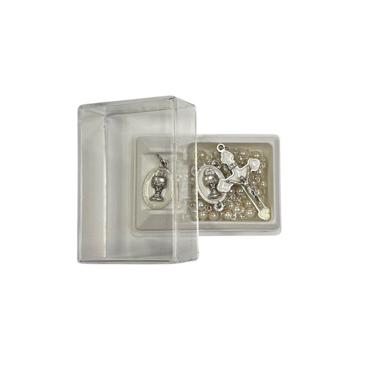 4mm Communion Rosary Set with 1" Silver Chalice Medal