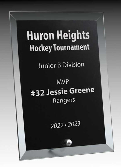 Glass Plaque Black with Pin, 7″ x 5″ (E.I)