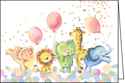 Animals with Balloons - Child's Birthday Card