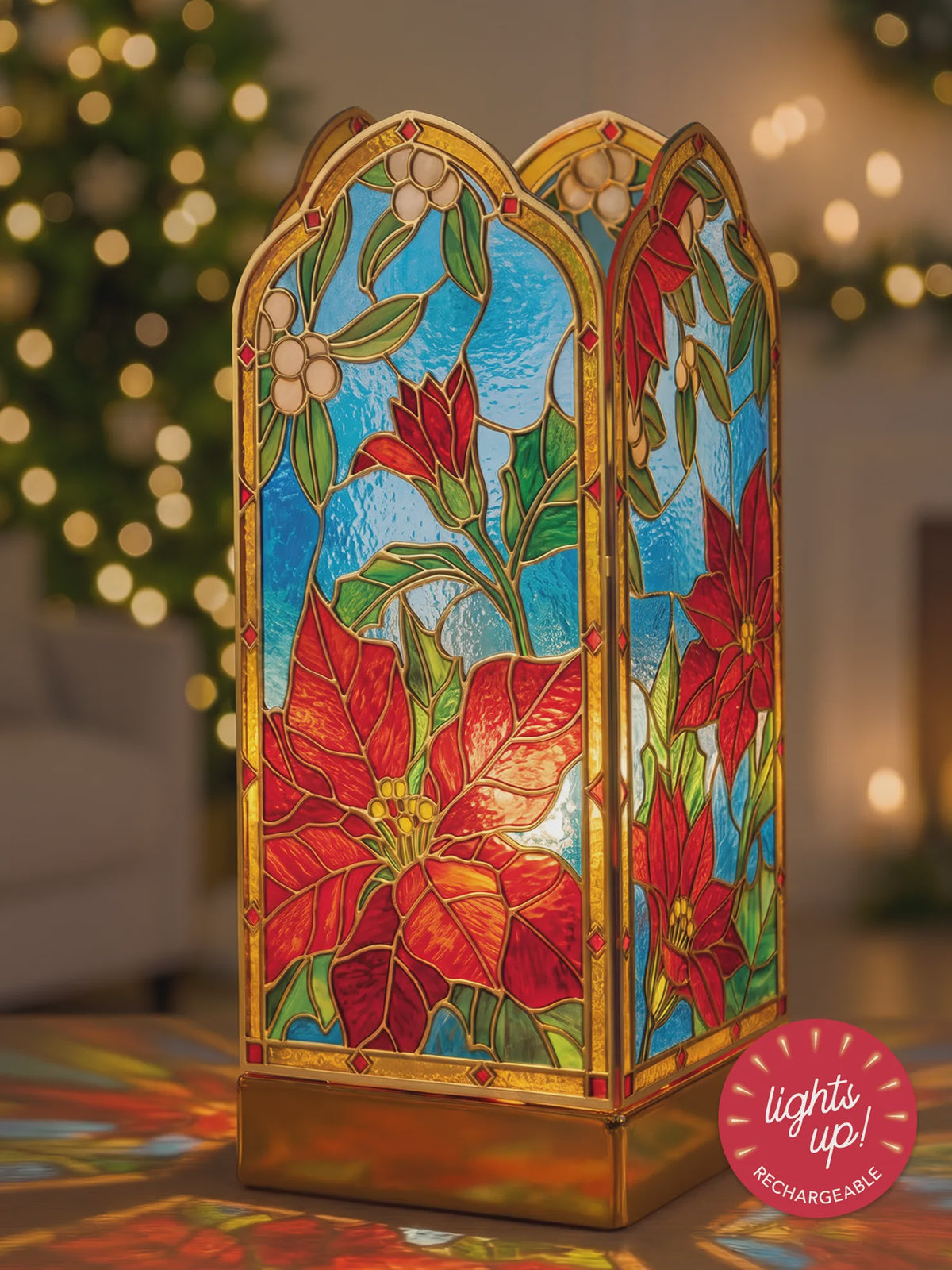 Stained Glass Poinsettia Paper Lantern