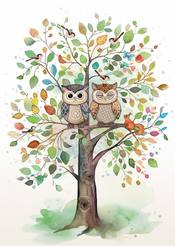 Two Owls in a Tree Greeting Card