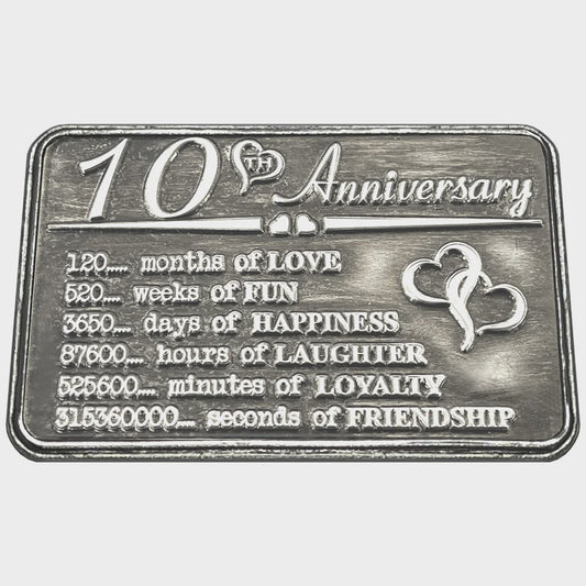 10th Tenth Anniversary Sentimental Metal Wallet or Purse Keepsake Card