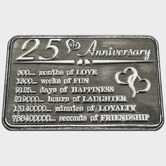 25th Twenty Fifth Anniversary Sentimental Metal Wallet or Purse Keepsake Card