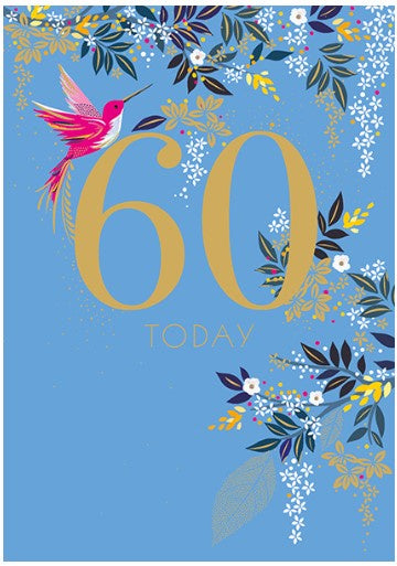 60th Birthday Card with Pink Hummingbird