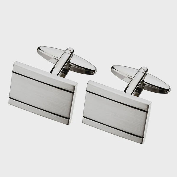 Silver Rectangle W/Black Stripes Cufflinks