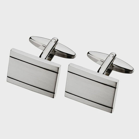 Silver Rectangle W/Black Stripes Cufflinks