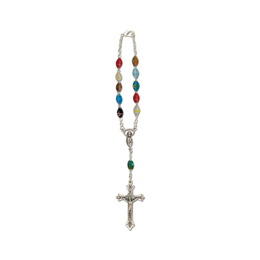 Multi-Colour Glass Oval Auto Rosary