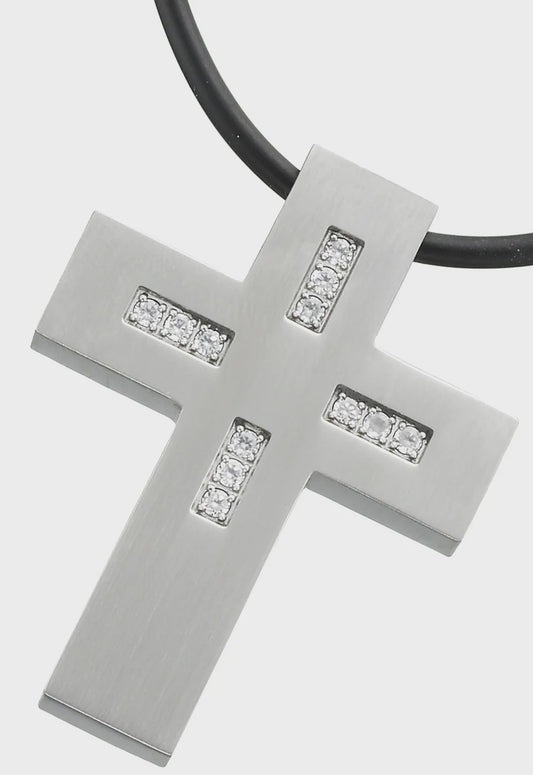 Steel Cross with rubber necklace