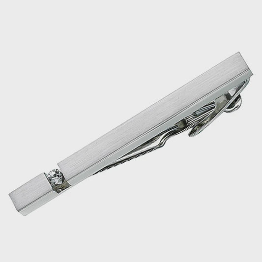 Brushed Tie Bar with Austrian Crystal