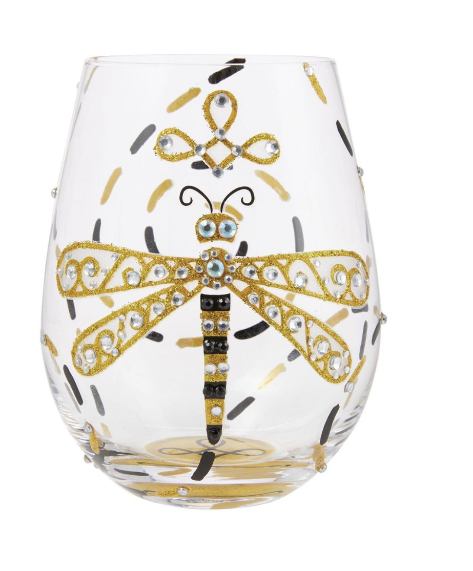 "Dazzling Dragonfly" Stemless Wine Glass