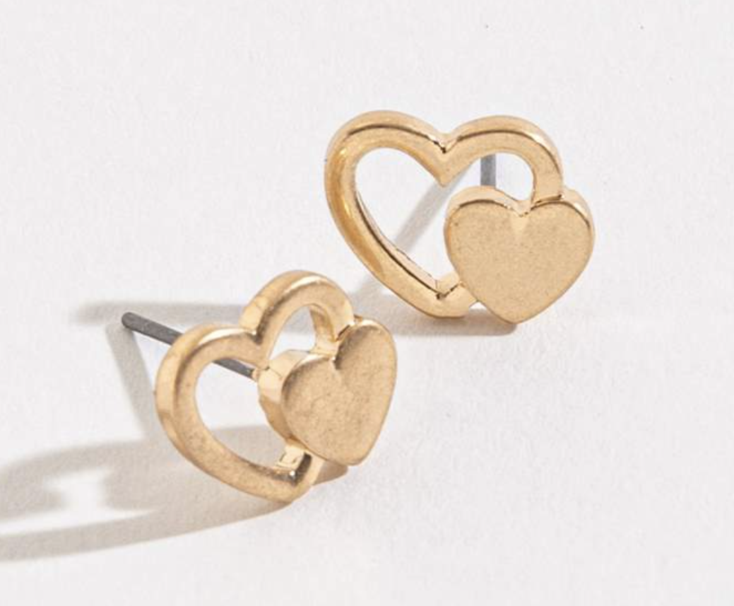 Double Heart Stud Earrings