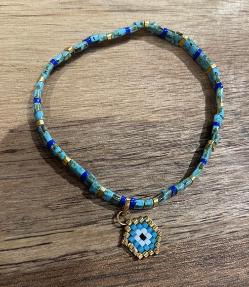 Turquoise Tile Stretch Evil Eye Bracelet