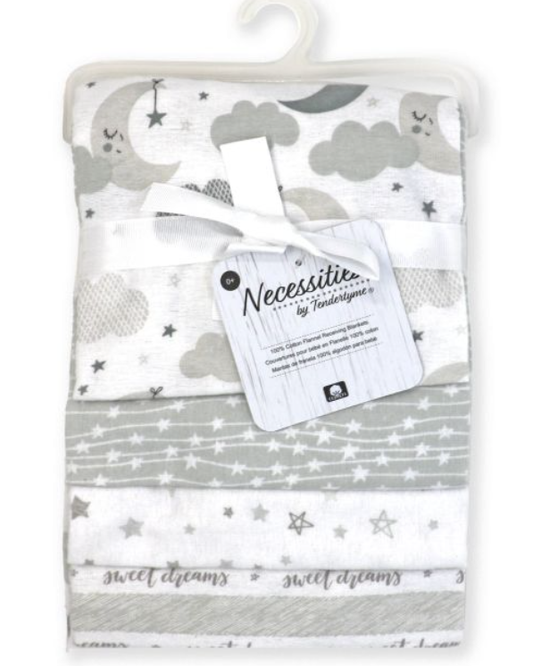 4 Pack Receiving Blanket – Grey Sweet Dreams