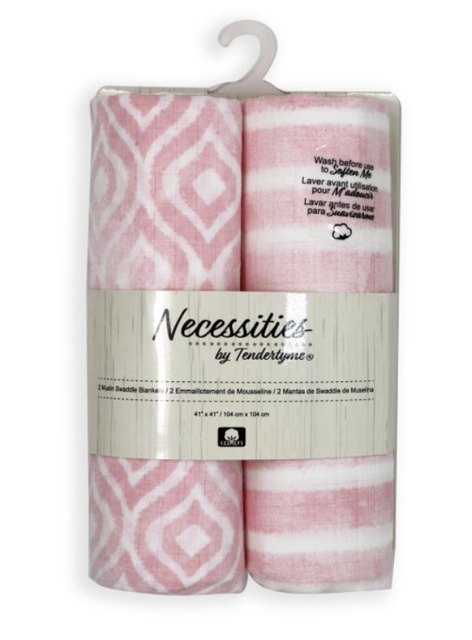 2 Pack Muslin Swaddle Blankets: Pink Watercolour