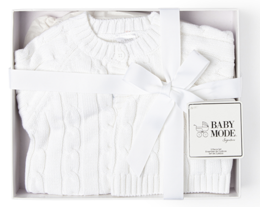 2-Piece Knitted Boxed Set: White 0-6M