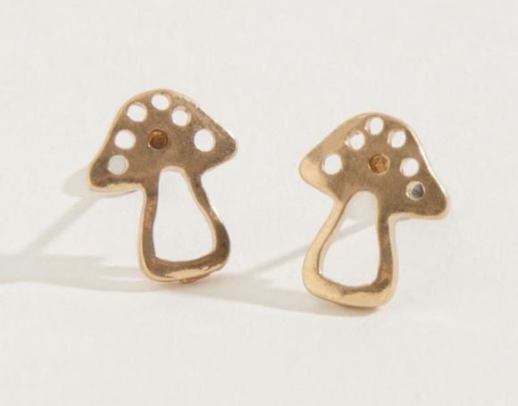 Mushroom Stud Earrings Gold